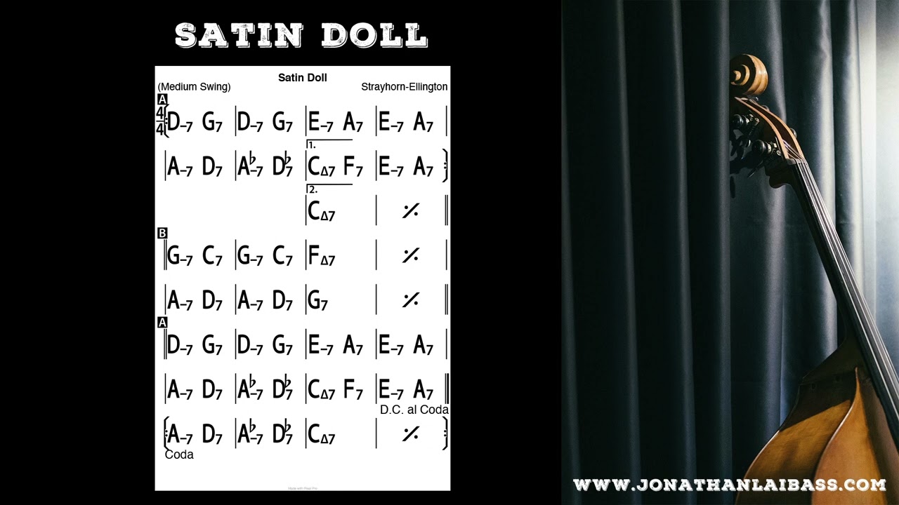 Satin Doll - Bass Backing Track (No Bass) - C Key - Jazz Standards