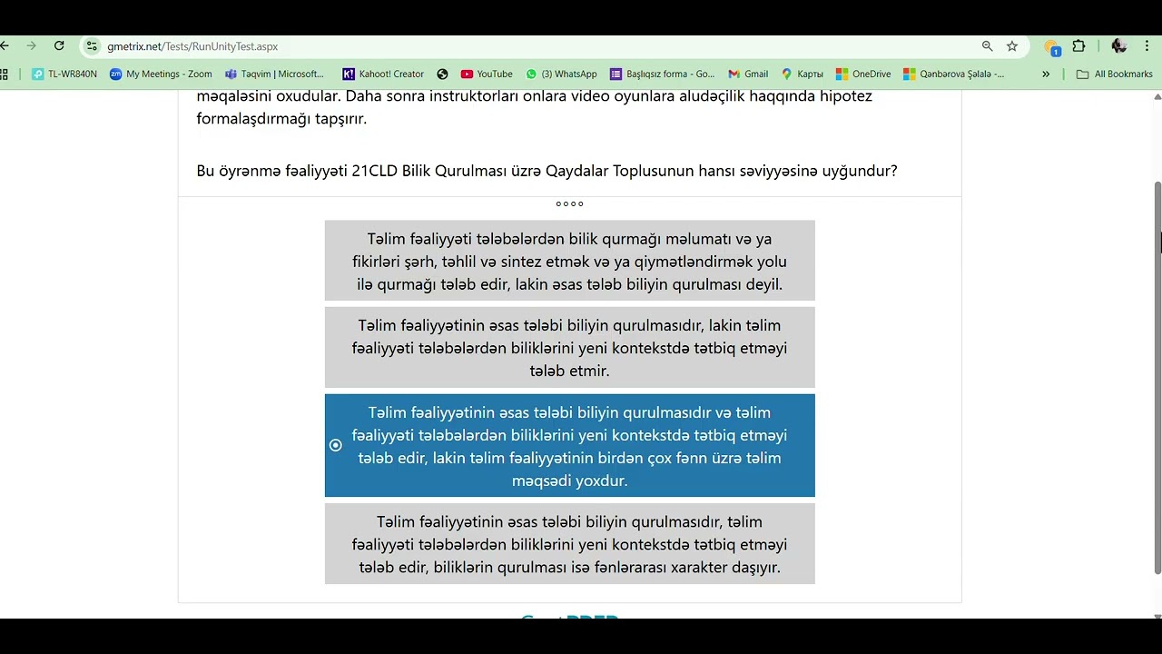 Gmetrix test 9-13 Microsoft Sertifikatlı Tərbiyəçi (MCE): imtahanına hazırlıq