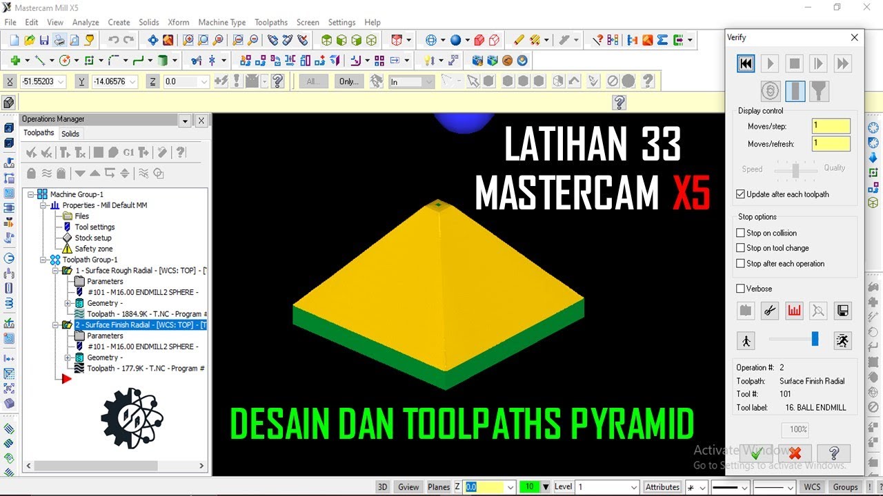 Latihan 33 MasterCam X5 | Materi Belajar CNC | Membuat Toolpath Piramida/Pyramid