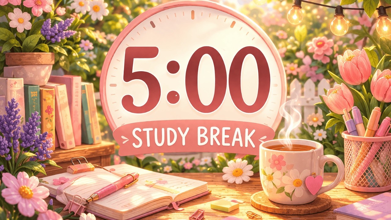 5 Minute Study Break Countdown Timer | Cozy Garden Desk | Relaxing Lofi Reset
