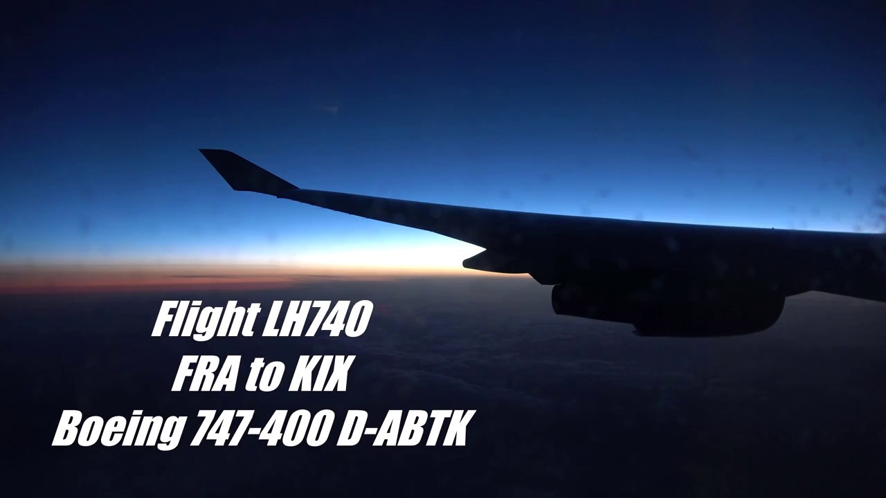 Window seat Lufthansa Boeing 747-400 landing in Osaka Kansai