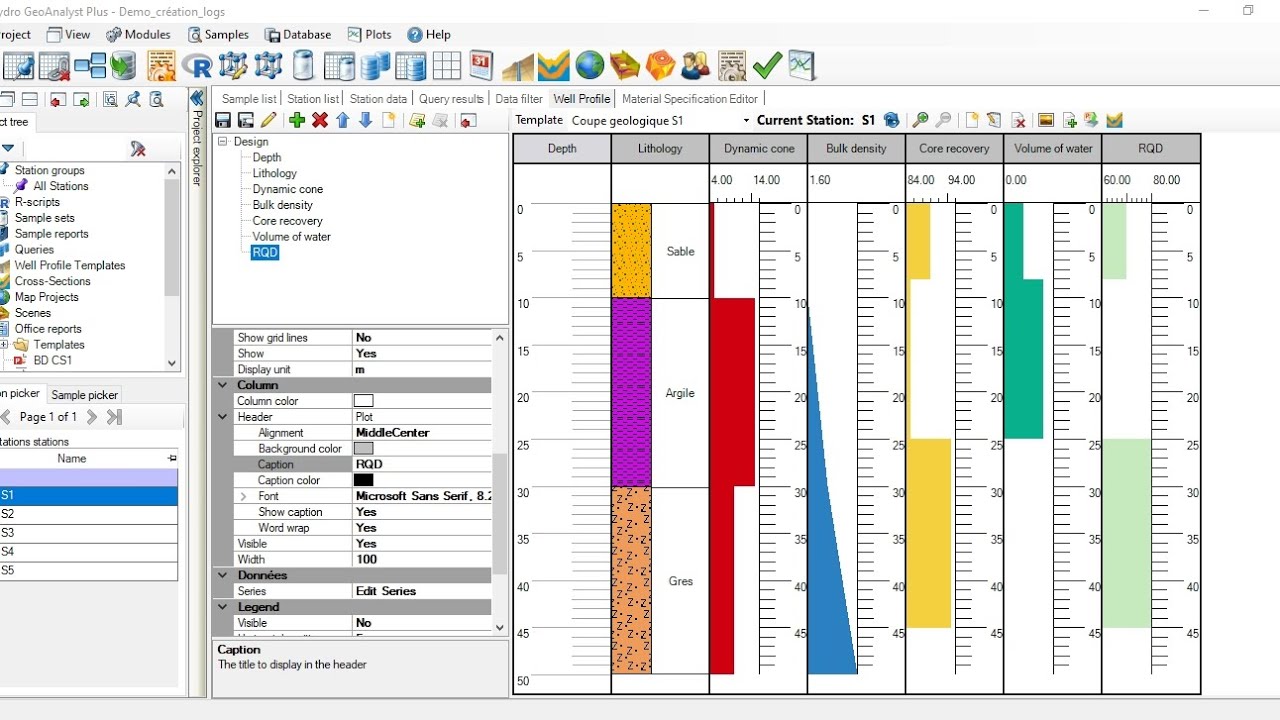HydroGeoAnalyst : Création des coupes géotechnique : Dynamic cone