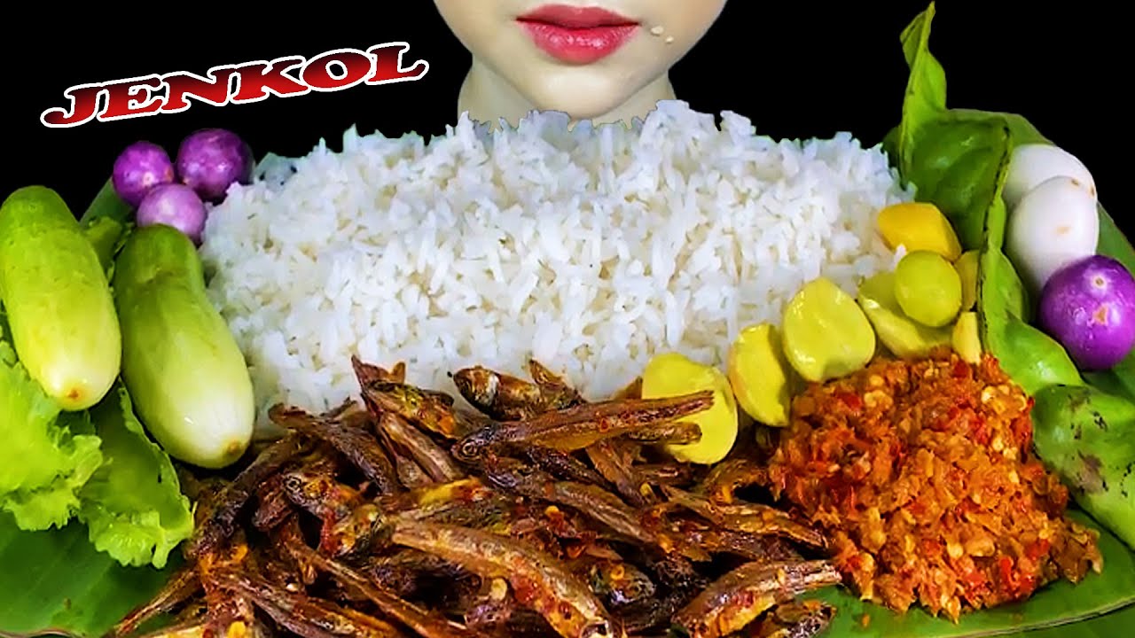 MUKBANG FOOD||FRIED BABY DRY FISH, SPICY NAM PRIK ( JENKOL )