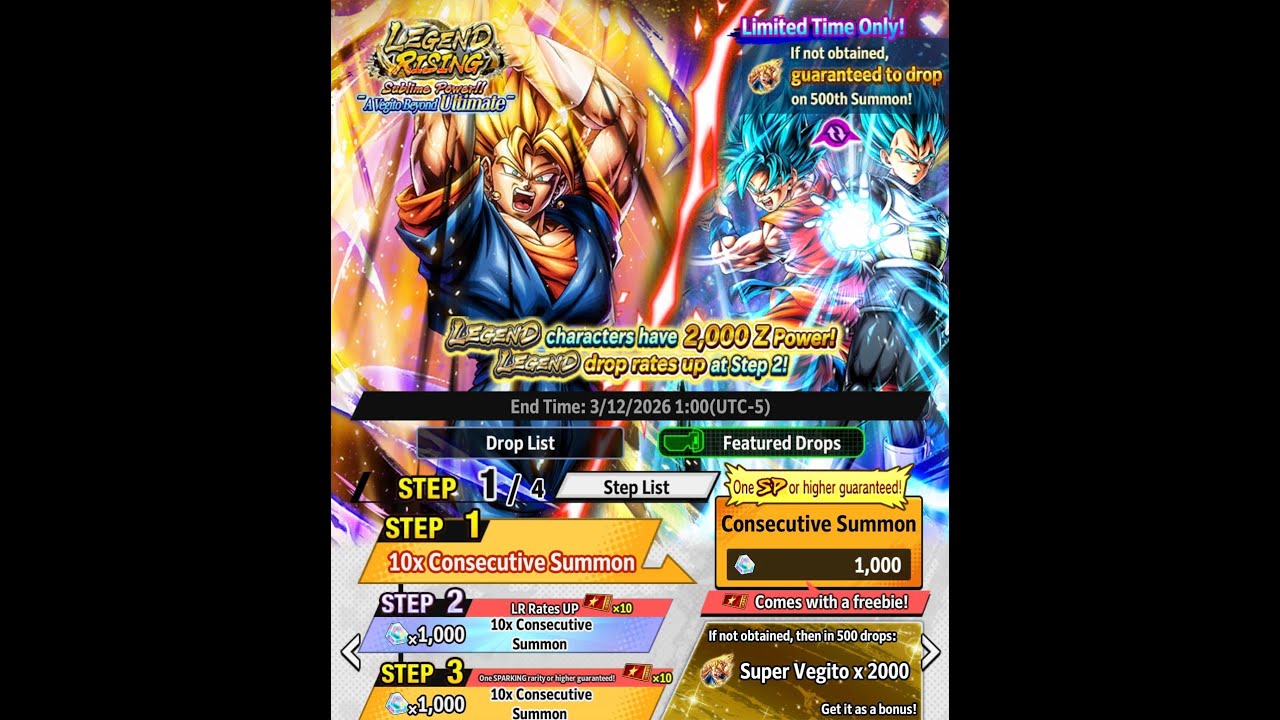 Dragon Ball Legends | Legend Rising | Sublime Power A Vegito Beyond Ultimate | Steps 1-4 | 6K CC
