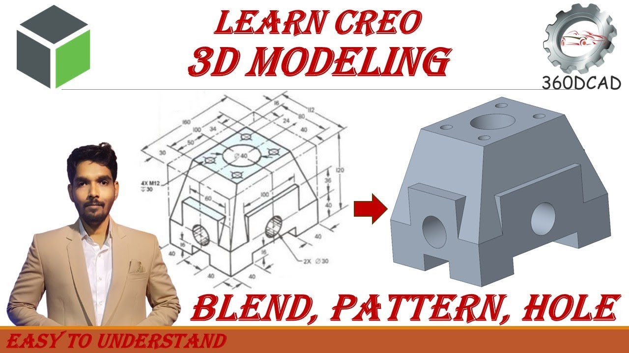 Creo Part Modeling (Advanced): Blend Command, Hole, Linear Pattern | In Hindi