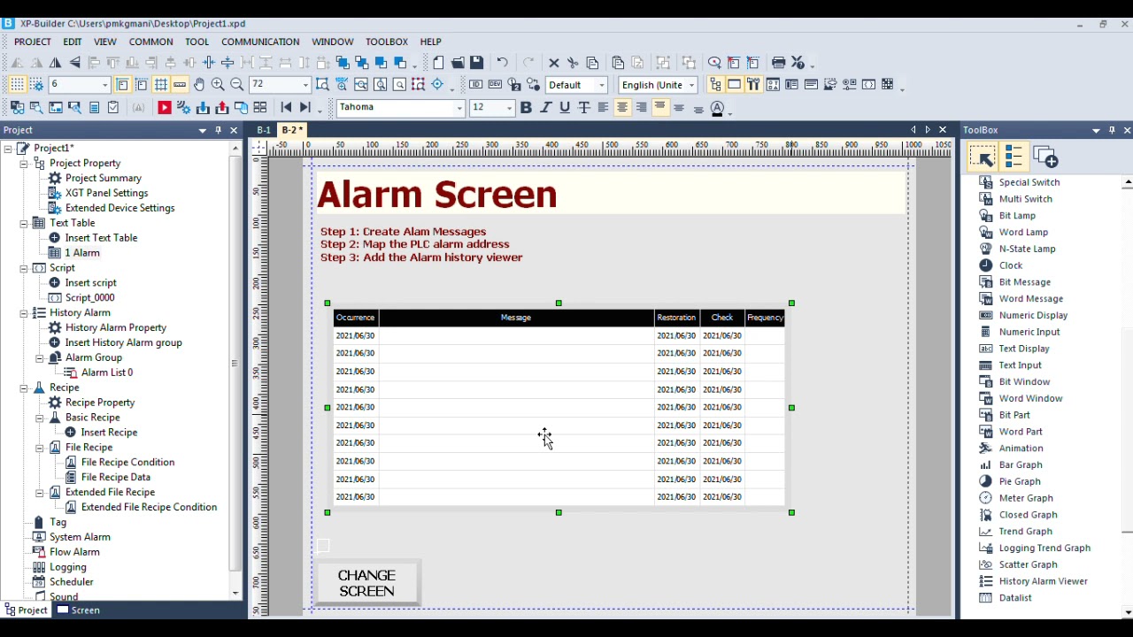 LSIS HMI | New Project | Alarm create
