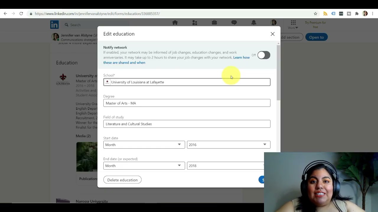 Your LinkedIn Profile Education Section for Academics