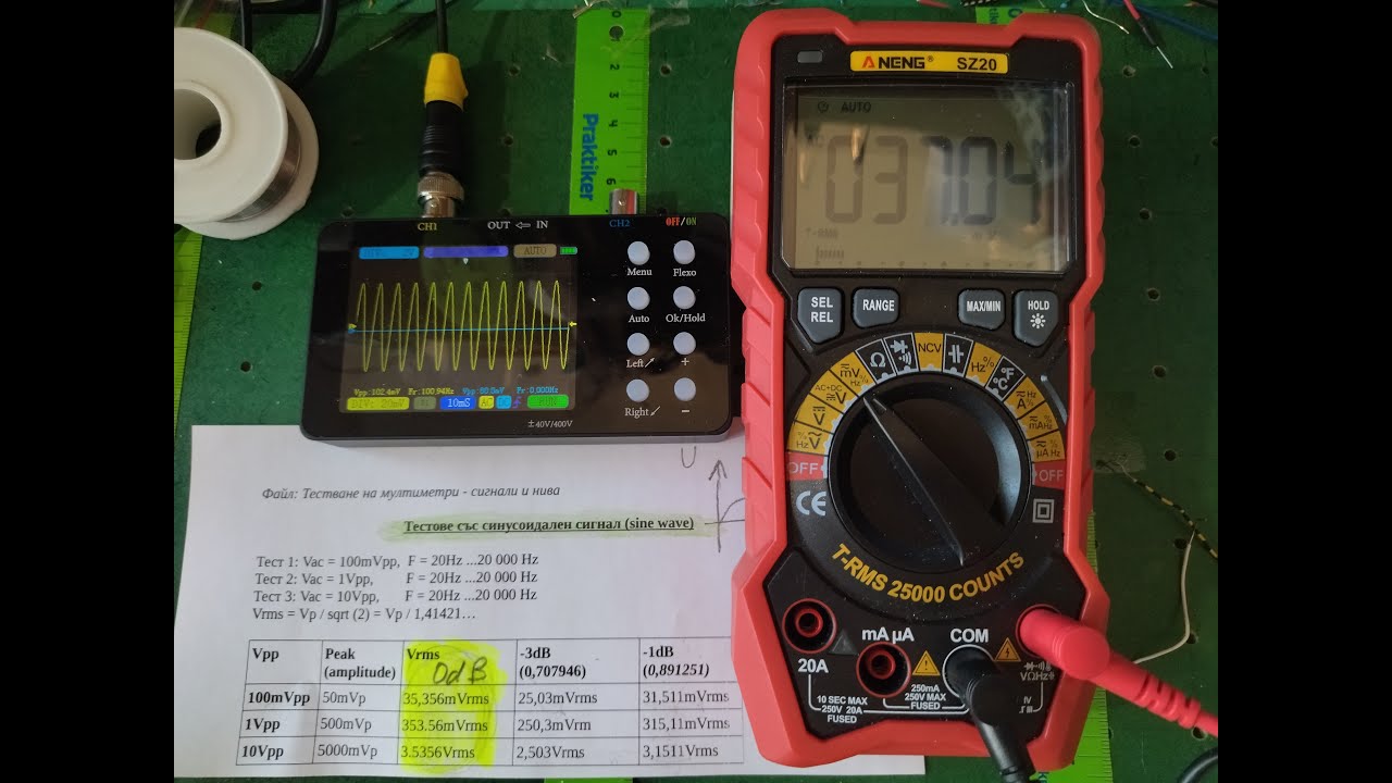 Testing the sine wave bandwidth of  DMM Aneng SZ20 with 25 000 counts.