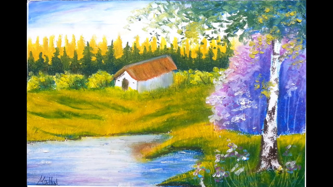 The House - Drawing scenery using oil pastel - landscape painting - oil pastel painting