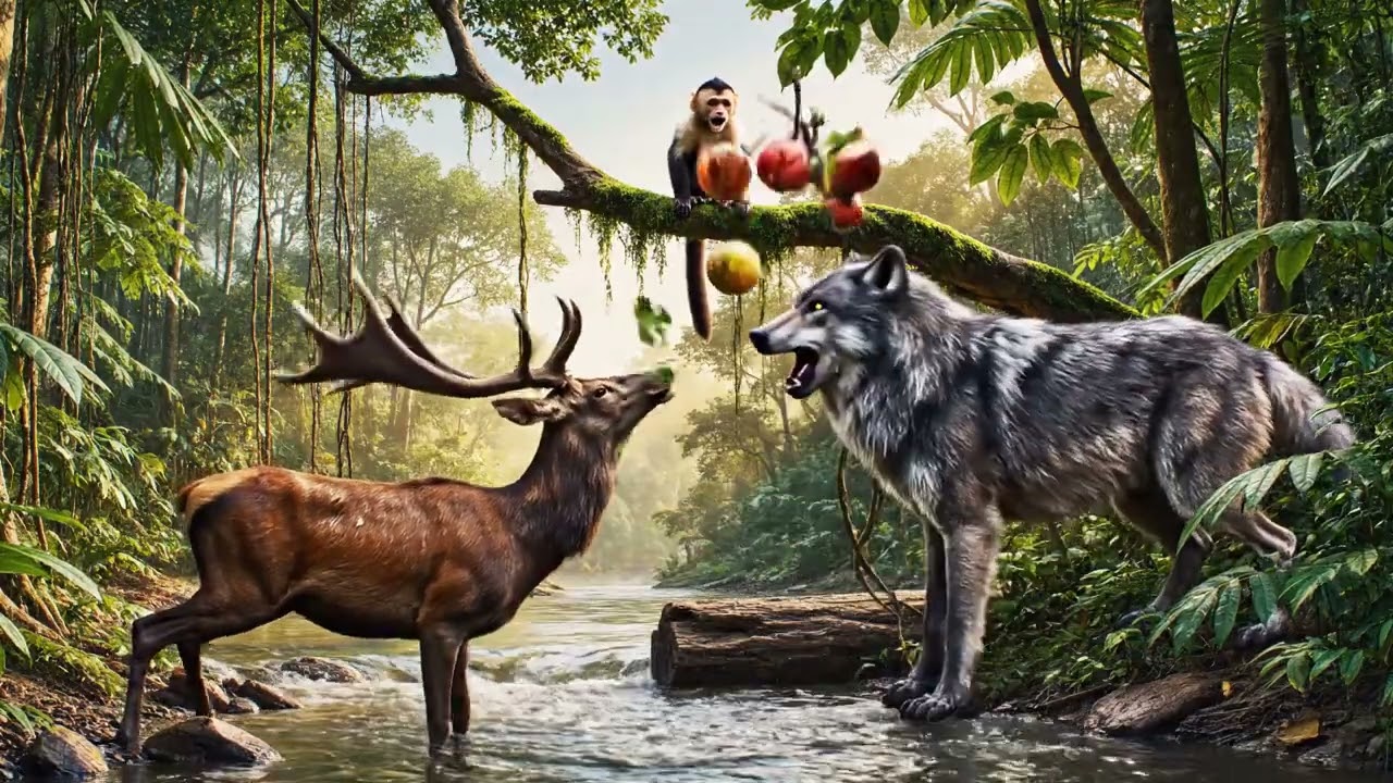 #friendship #monkey #deer #forest #animalbond #loyalty #naturestory #cinematic #wildlife #viralshort