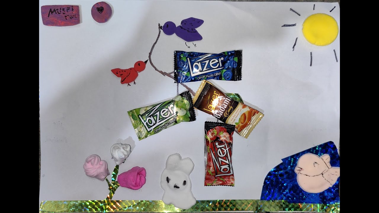 Making a Gift Card with Candies on Paper (by an 8-Year-Old)