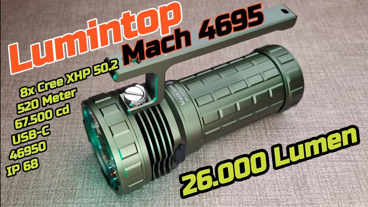 Lumintop Mach 4695 26000 Lumen helle LED Taschenlampe bright flashlight rechargeable test review SAR