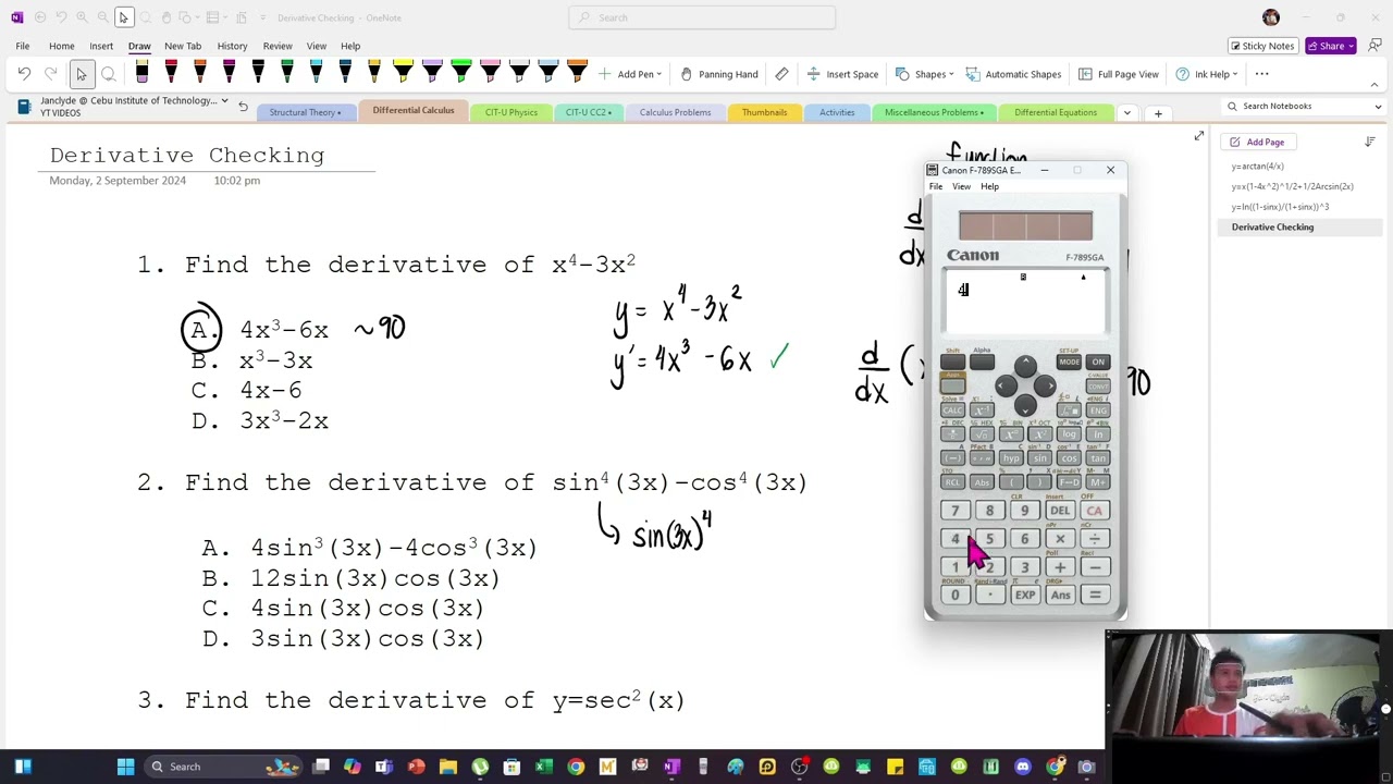 Derivatives CALTECH in Differential Calculus - Multiple Choice Exams