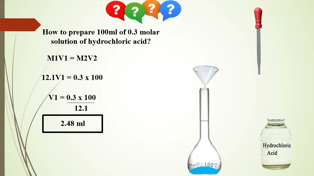 Preparation of 1M solution of HCl l Preparation of 1Molar solution of Hydrochloric Acid l animation