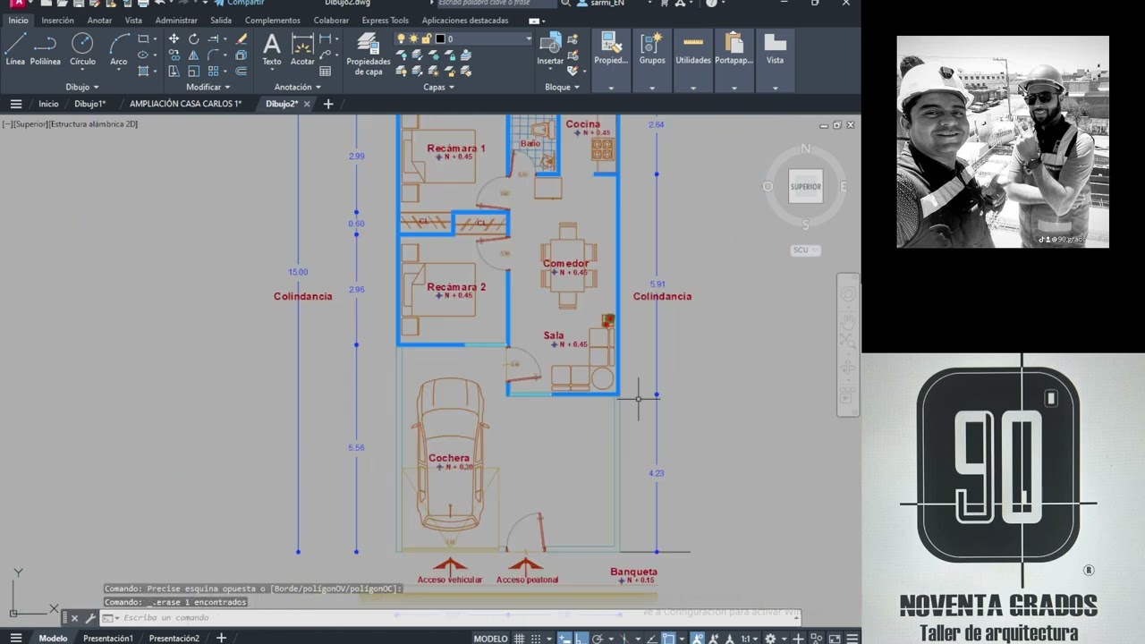 donde debe de ir un eje en un plano arquitectonico