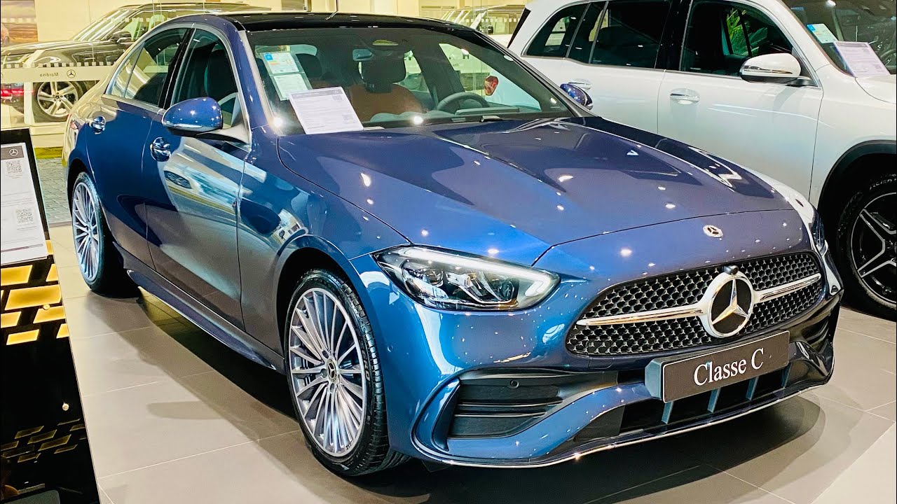 NOVA MERCEDES C200 AMG LINE CLASSE C AZUL SOLIDATE EM DETALHES