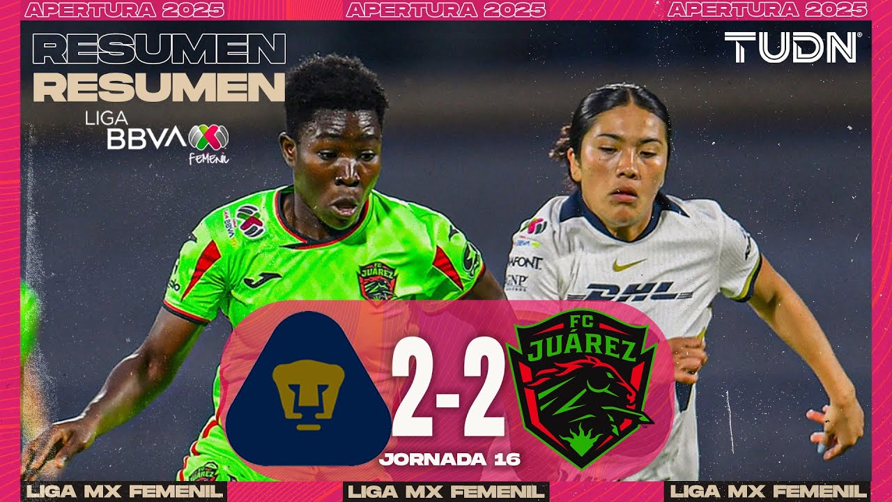 Resumen y goles - Pumas vs Ju&aacute;rez | Liga MX Femenil - Jornada 16 Apertura 2025 | TUDN