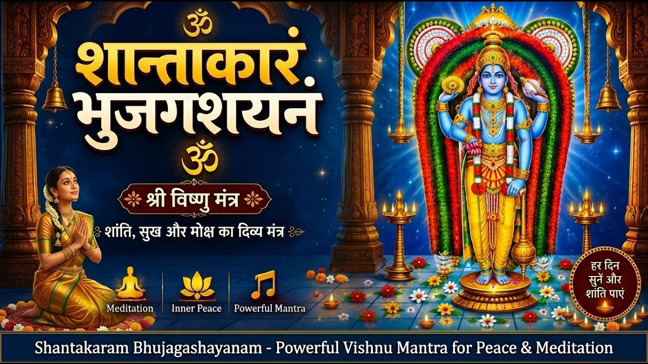 शान्ताकारं भुजगशयनं | Shantakaram Bhujagashayanam | Vishnu Mantra for Peace | Meditation Music