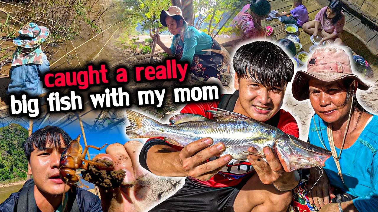 Fishing with mom and catching a really big fish 🥰
