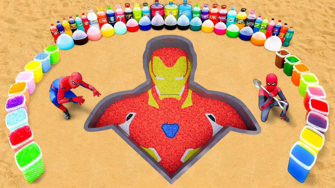 Big Toothpaste Eruption from Iron Man Pit, Orbeez, Balloons of Soda, Fanta, Coca Cola vs Mentos