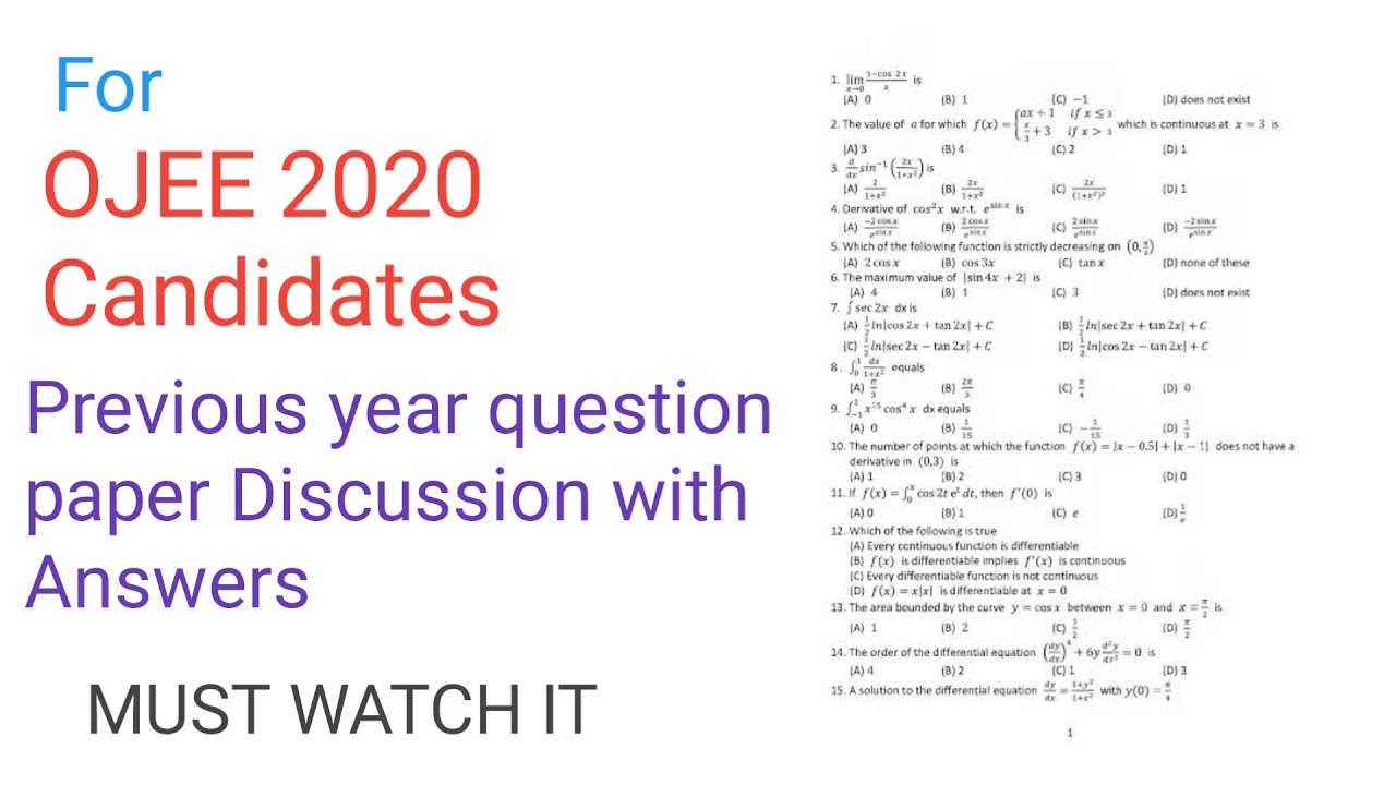 OJEE 2020 Previous Year Question Paper Discussion with Solutions | CAT TECH N EDUCATION | #ojee