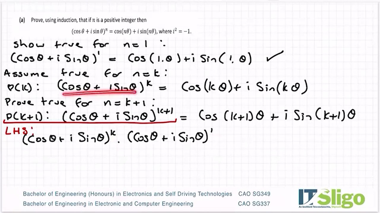 Доказательство по индукции. Пример теоремы Муавра. Покидая Cert Higher Level Maths.