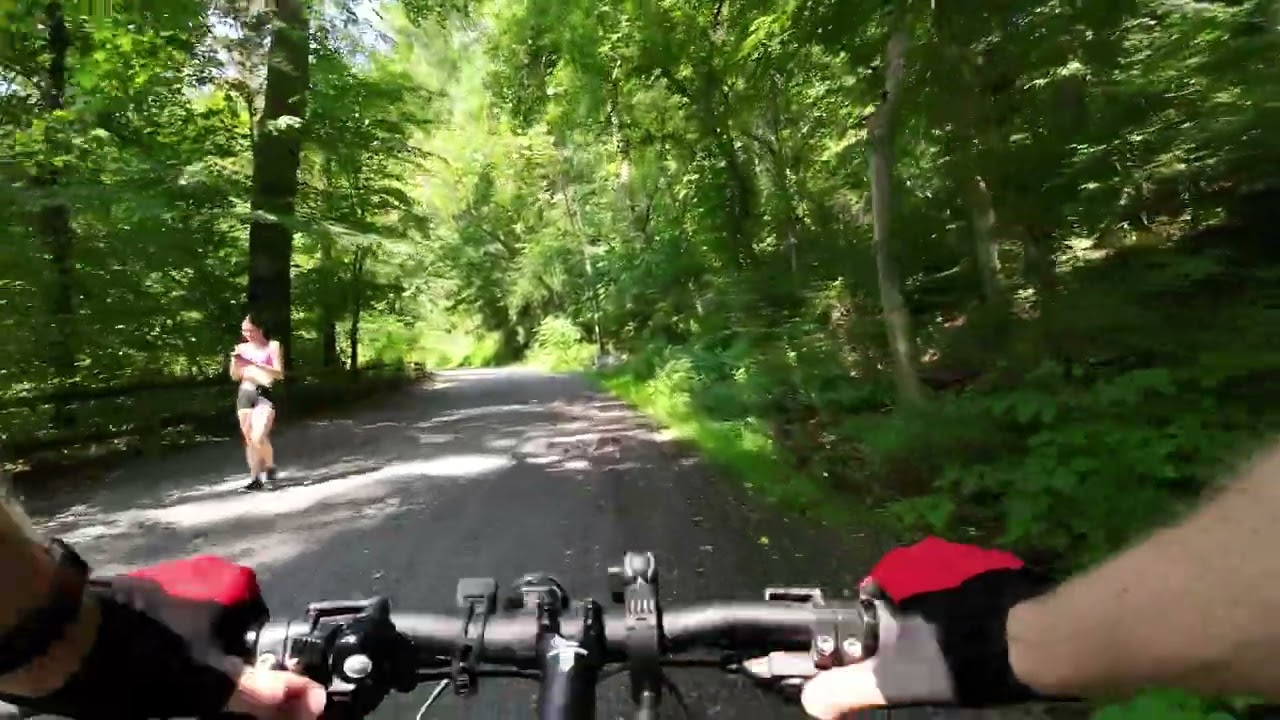 Bicycle ride on Forbidden Drive in Wissahickon Valley Park.  Philadelphia PA.
