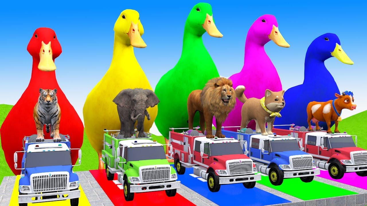 Long Slide With Cow Elephant Gorilla Hippopotamus 3d Animal Game Funny 3d Animals