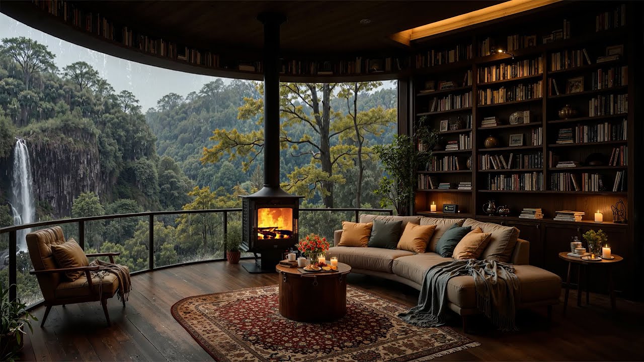 Tranquil Wooden Porch on Rainy Day 🌧️🌲 Relaxing Instrumental Jazz with Rain Sounds for Stress Relief