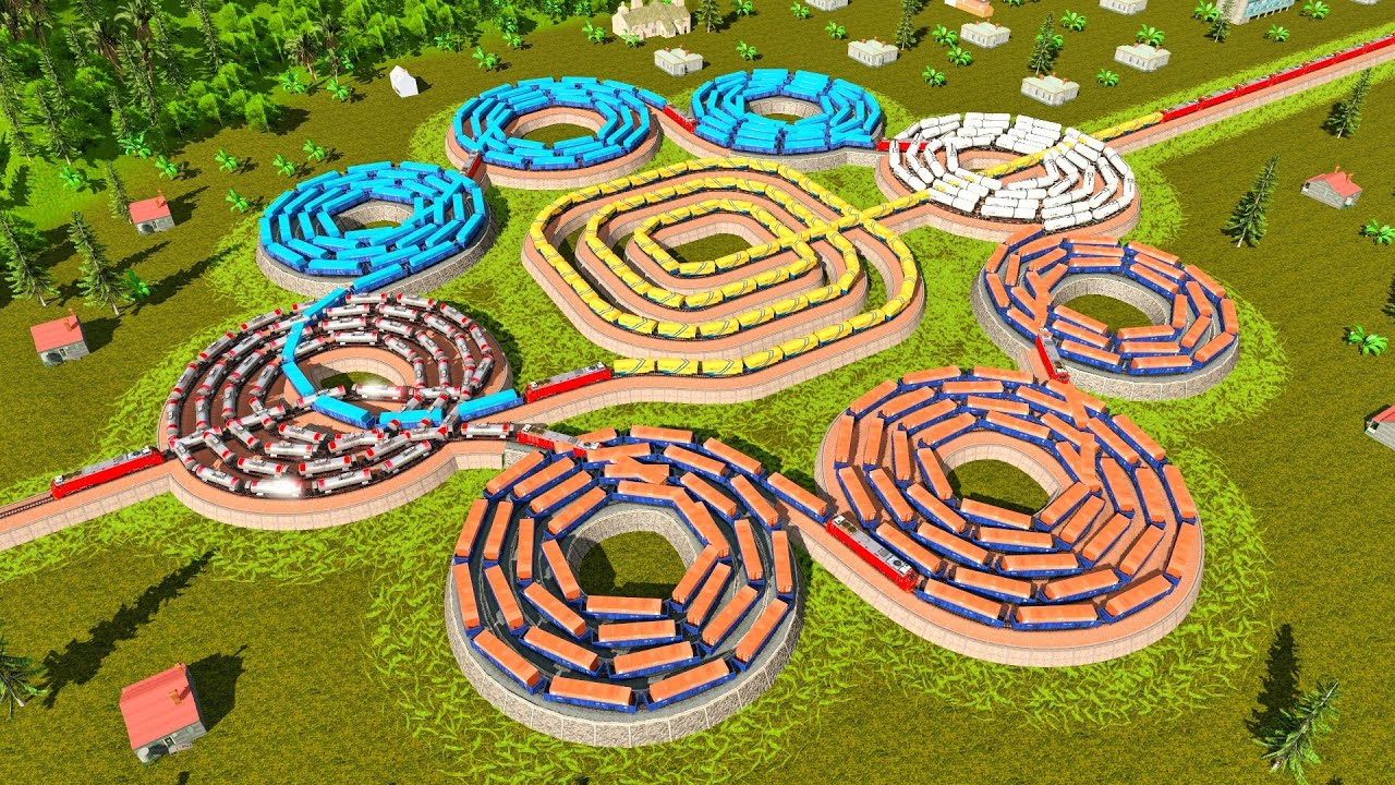 Spiral Train Tracks Similar to Flying Saucers🚇Trains Crossing Unique 9 Spiral Track🚂Trainz Simulator