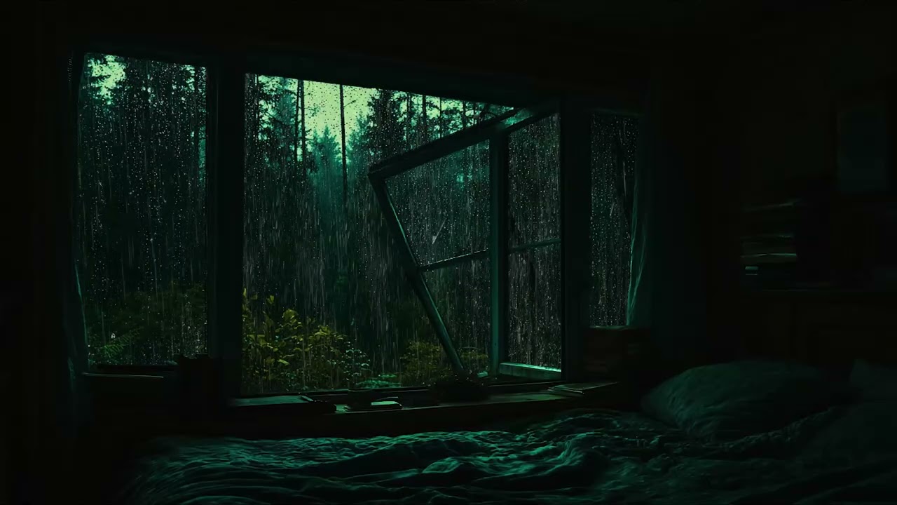 Stormy Night in a Dark Forest Cabin 🌧️ Rain Sounds for Deep Rest