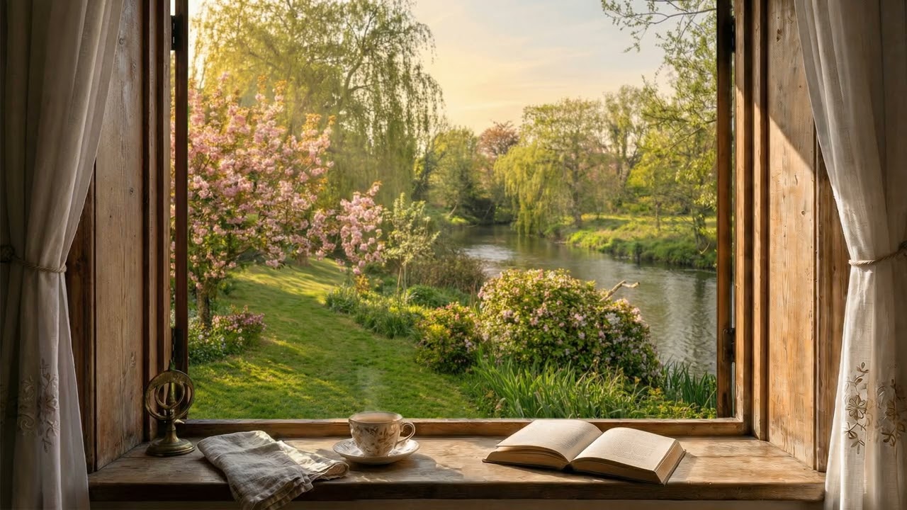 Cozy Garden Window View with Soft Morning Light | Relaxing Nature Ambience