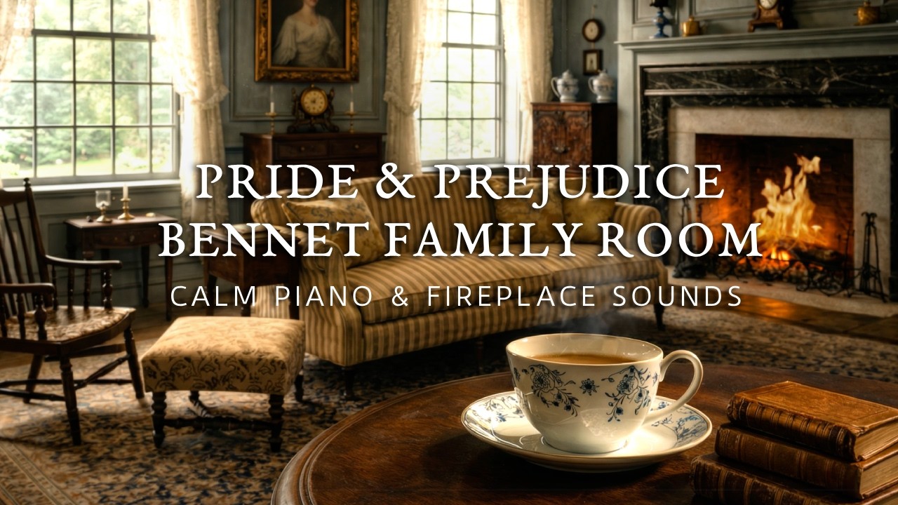 The Bennet Family Drawing Room | Calm Piano & Fireplace Ambience