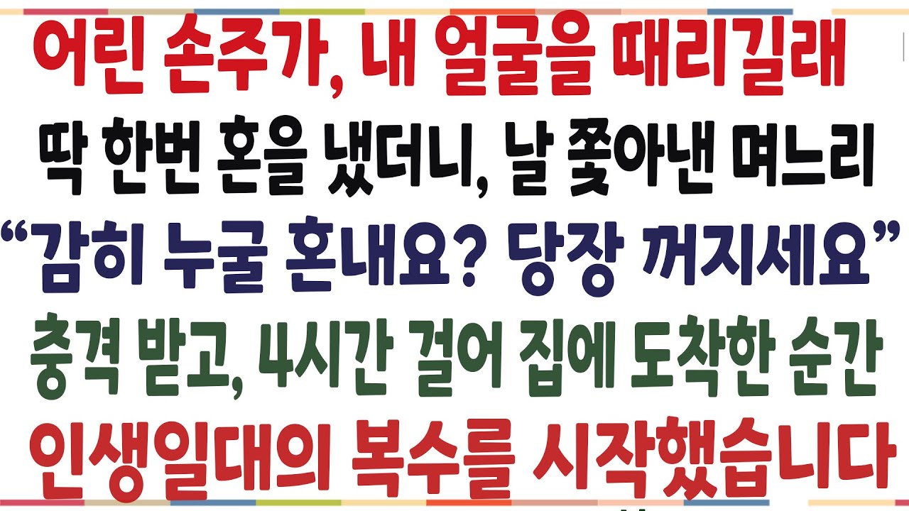 (반전신청사연)훈육 차원에서 딱한번 손주에게 혼을 냈더니, 날 집에서 쫓아낸 며느리! 4시간 걸어 집에 도착한순간, 며느리 인생은 그날로 끝나는데[신청사연][사이다썰][사연라디오]