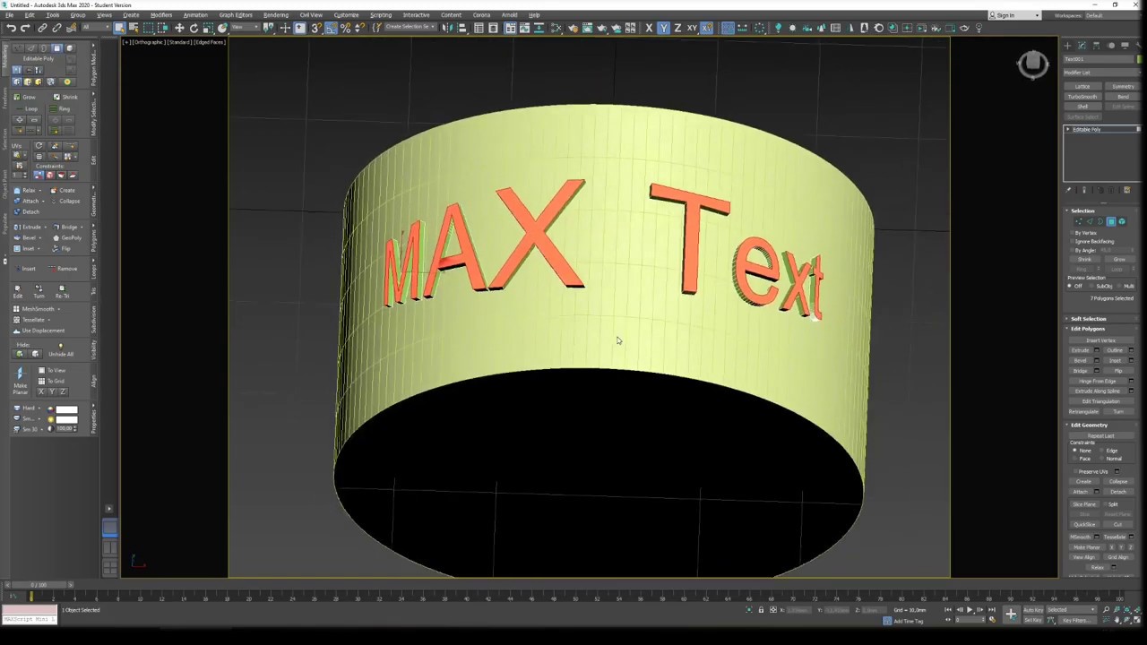 Как наложить текст на поверхность цилиндра в 3DS Max?