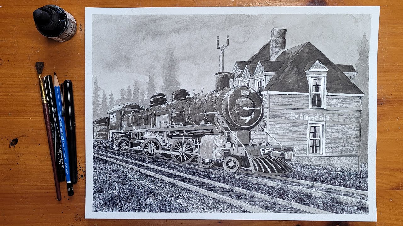 Drawing an Old Steam Train | How to Draw a Train