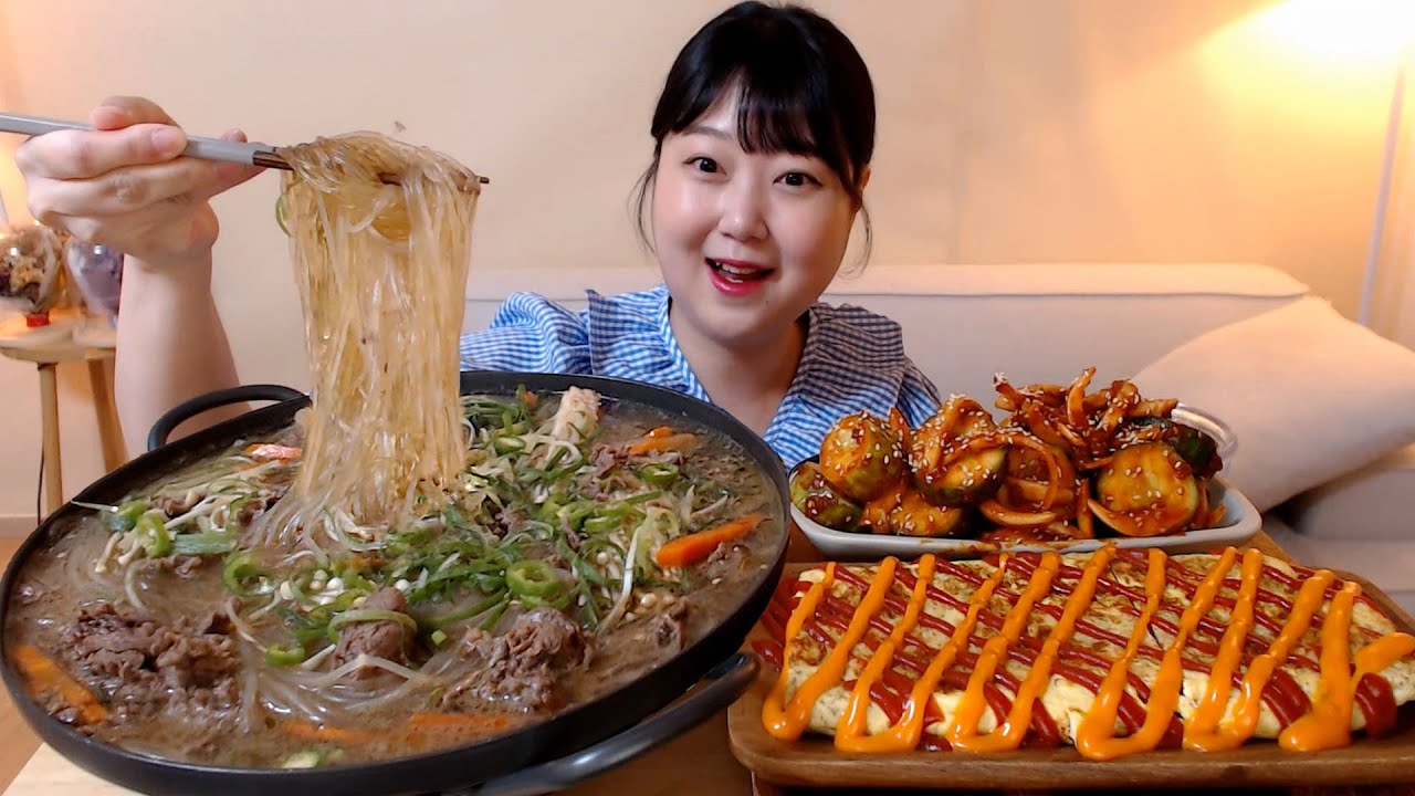 당면 가득 칼칼한 소불고기전골 불닭마요계란말이 오이무침 요리 먹방 Bulgogi Egg roll Cucumber Kimchi Koreanfood Mukbang