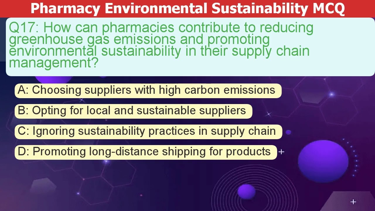 Pharmacy Environmental Sustainability MCQ Practice Questions