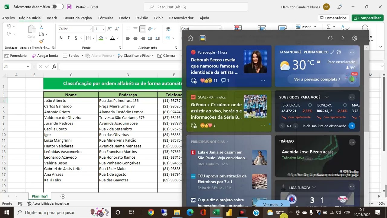 Ordem Alfabética Automática no Excel   sem VBA