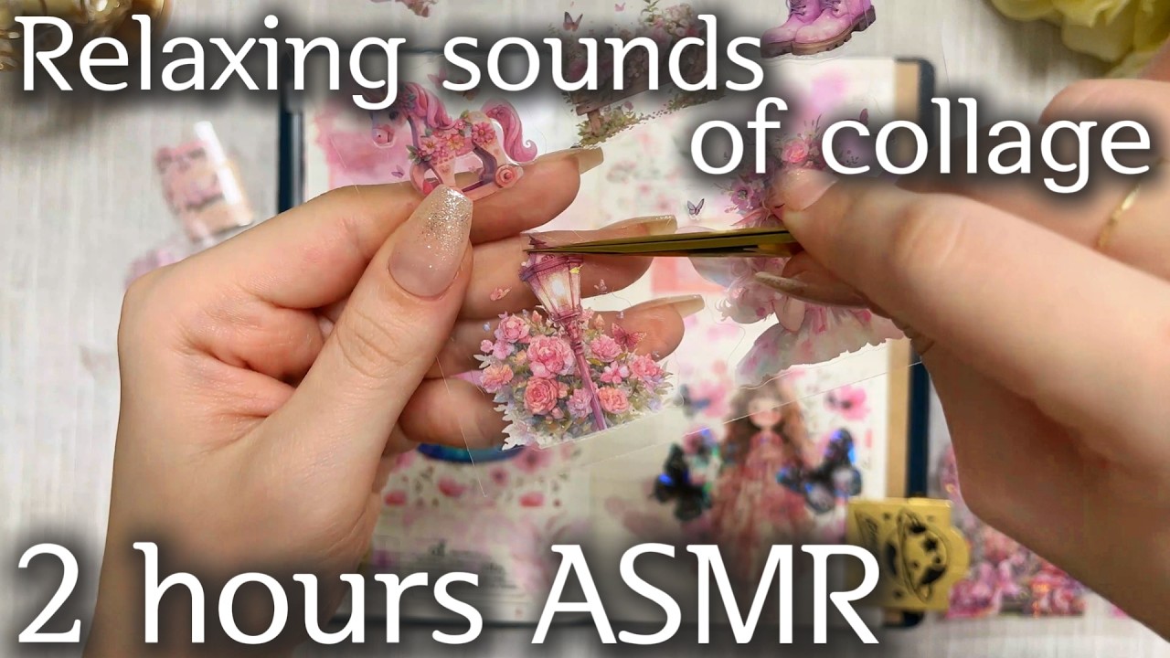 ASMR 2 hours🖤🩷 수면용 공부용 다꾸용 2시간 편안한 소리ㅣBlack&Pink 다꾸 모음ㅣArt journalingㅣScrapbookingㅣ手帳デコ #コラージュ