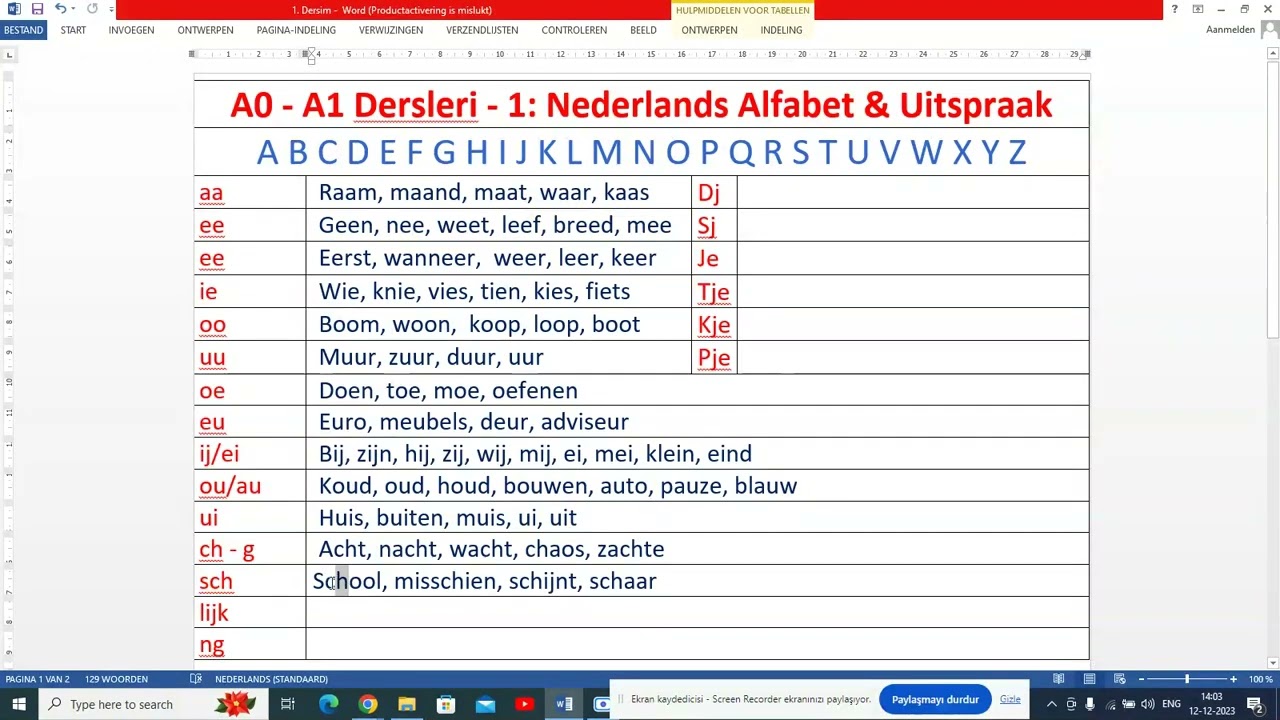 [A0 - A1] Ders 1. Hollandaca Harfler ve Telaffuz. Nederlands Alfabet en Uitspraak