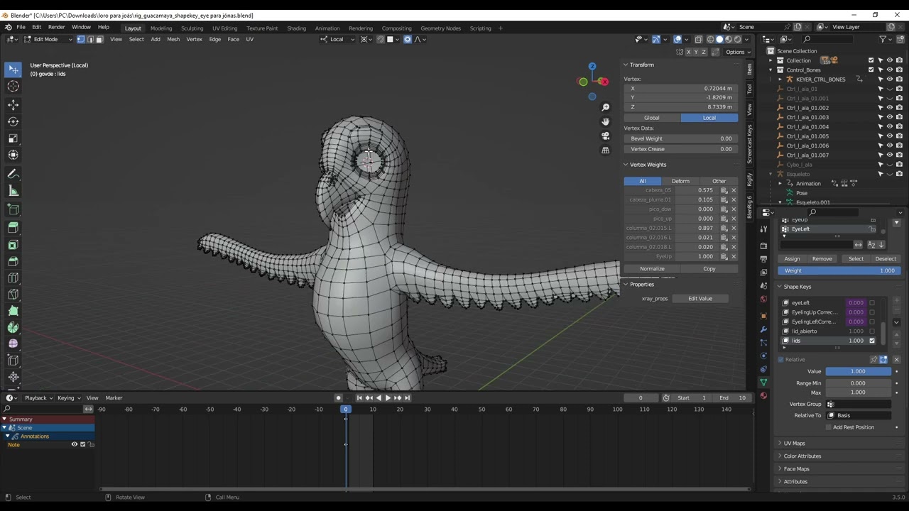 Rigging con Blender: Apertura del párpado con Shape Keys