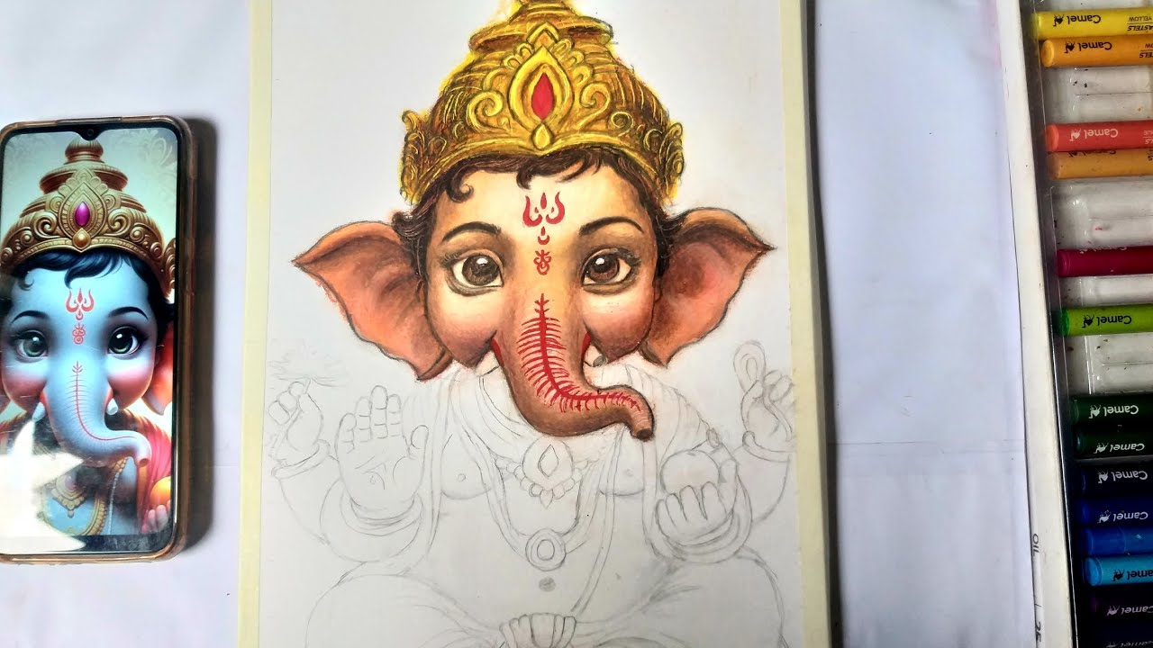 Ganesha drawing, oil pastel drawing, part 2😍