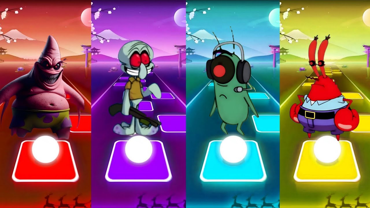 Patrick Exe 🆚 Squidward Exe 🆚 Mr Krabs Exe 🆚 Plankton Exe | Tiles Hop Battle
