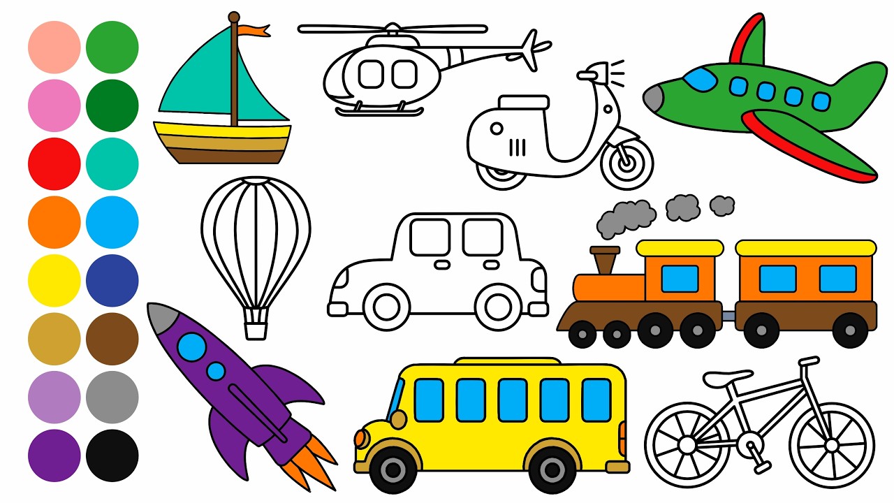 TRANSPORTES aprender a dibujar y colorear para niños pequeños - Dibujos para niños