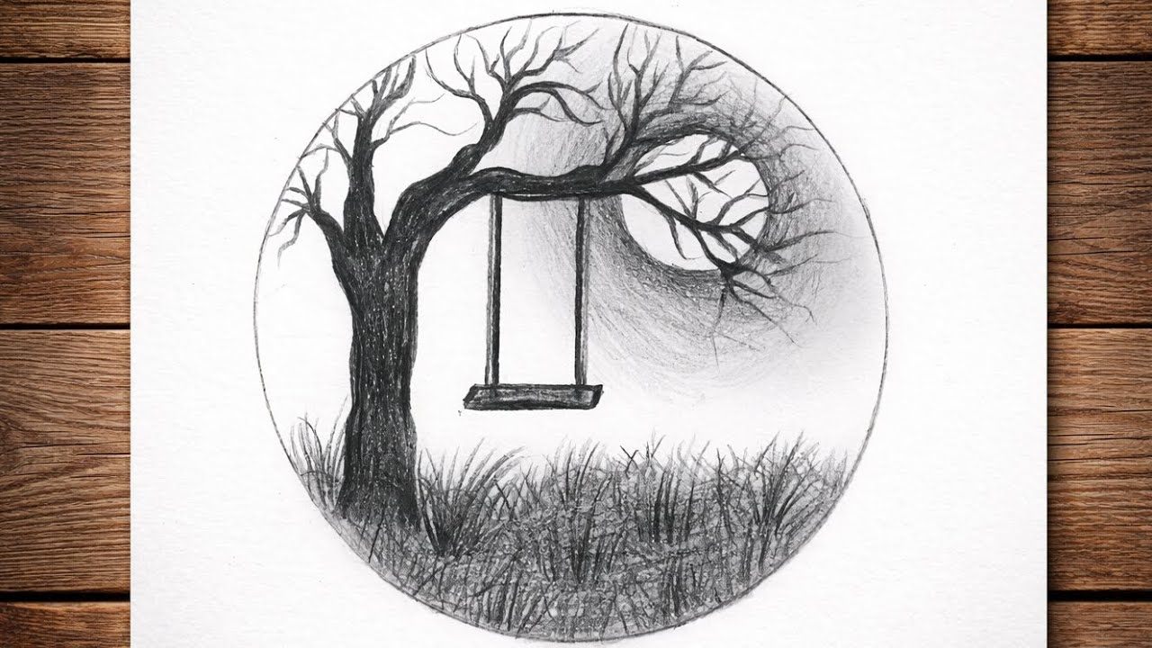 Lonely Tree Swing Drawing | Easy Pencil Sketch for Beginners | Step by Step