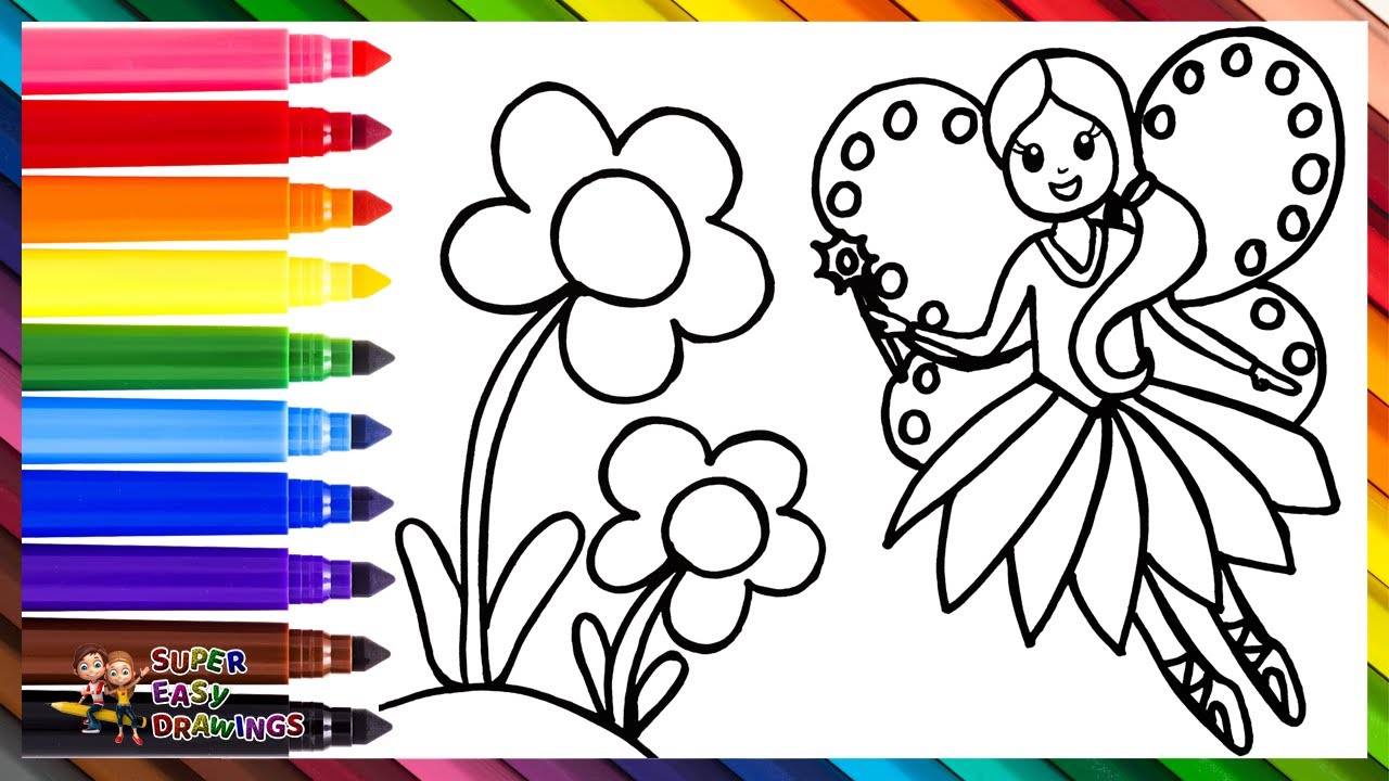 How To Draw A Fairy 🧚 Drawing And Coloring A Fairy With Flowers 🌼🌈 Drawings For Kids