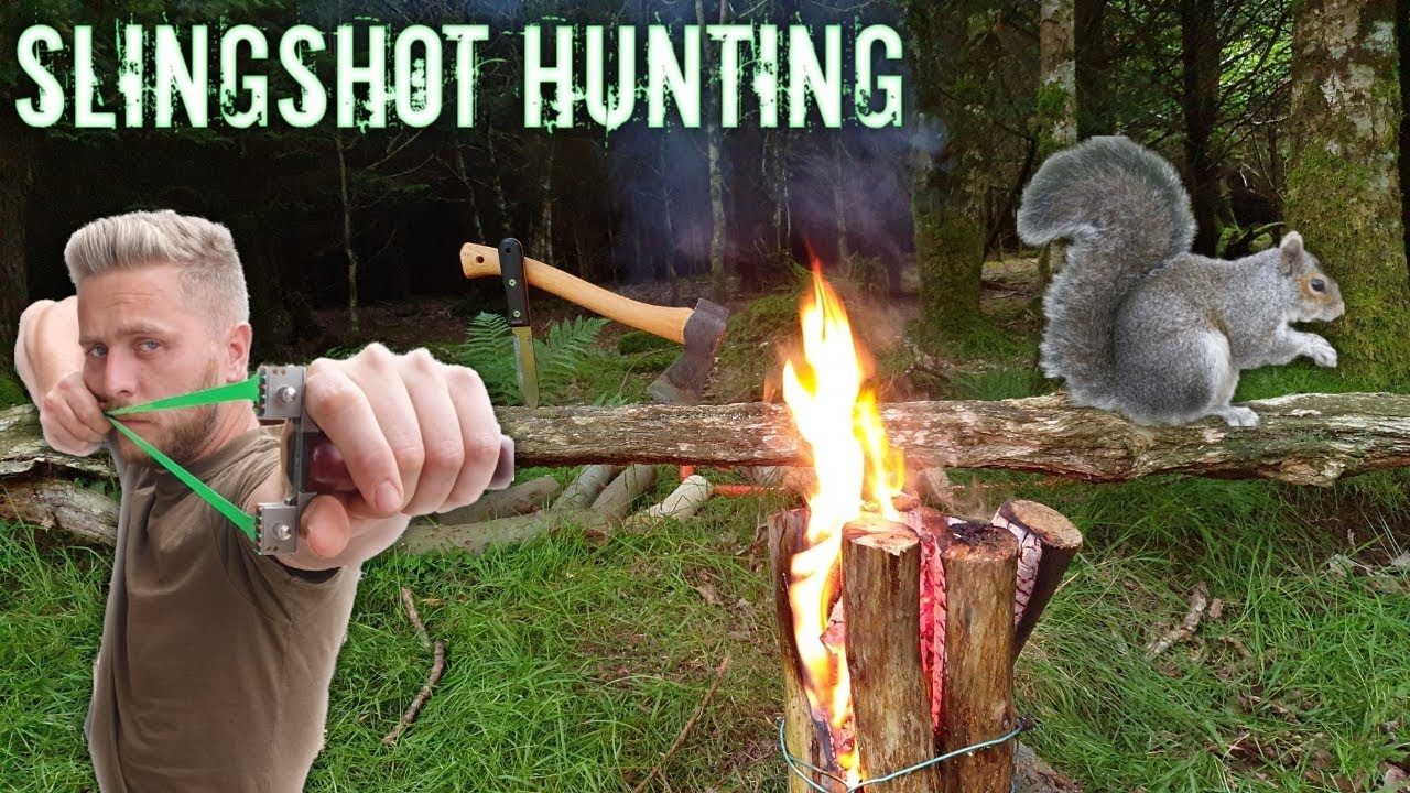 Catch and Cook Squirrel Swedish Torch Log Fire | High Tech Slingshot | Catapult Hunting
