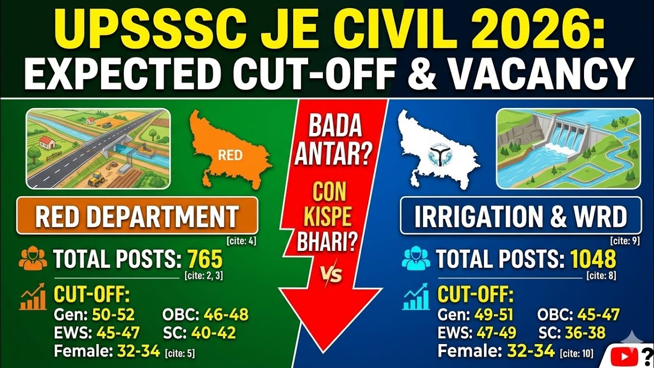 UPSSSC JE Civil 2026: Expected Cut-Off & Vacancy | RED vs Irrigation & WRD Dept 🔥