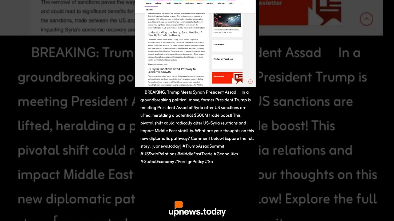 Breaking News: Trump Meets Assad  &ndash; US Sanctions Lifted for 500M Trade Boost!#shorts